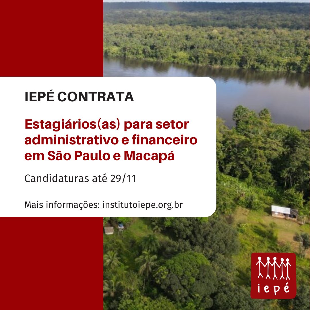 O Iepé está buscando duas pessoas para estagiar no setor administrativo e financeiro. Se você está se graduando em Administração, Economia, Ciências Contábeis e tem interesse em atuar em nossa organização, se candidate até 29/11.

+ informações: institutoiepe.org.br/2024/11/iepe-c…