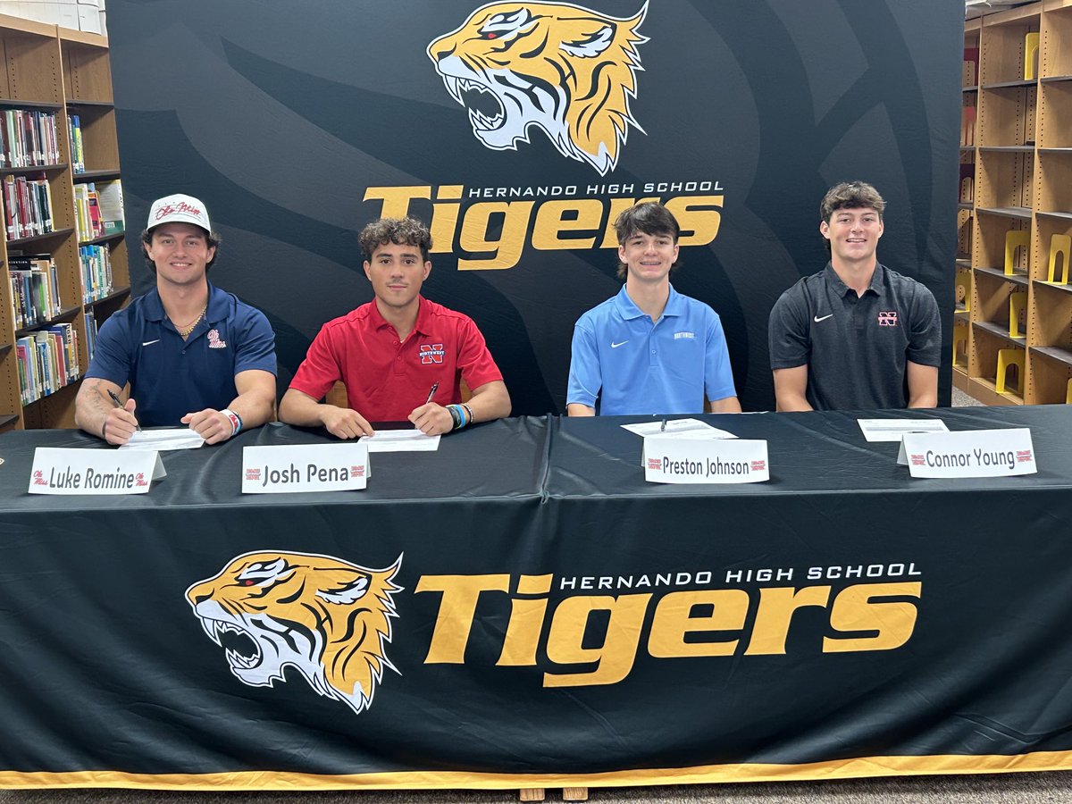 Congratulations to Luke Romine(Ole Miss), Josh Peña(NWCC), Preston Johnson,(NWCC) and Conner Young(NWCC) for signing scholarships to play baseball next year.