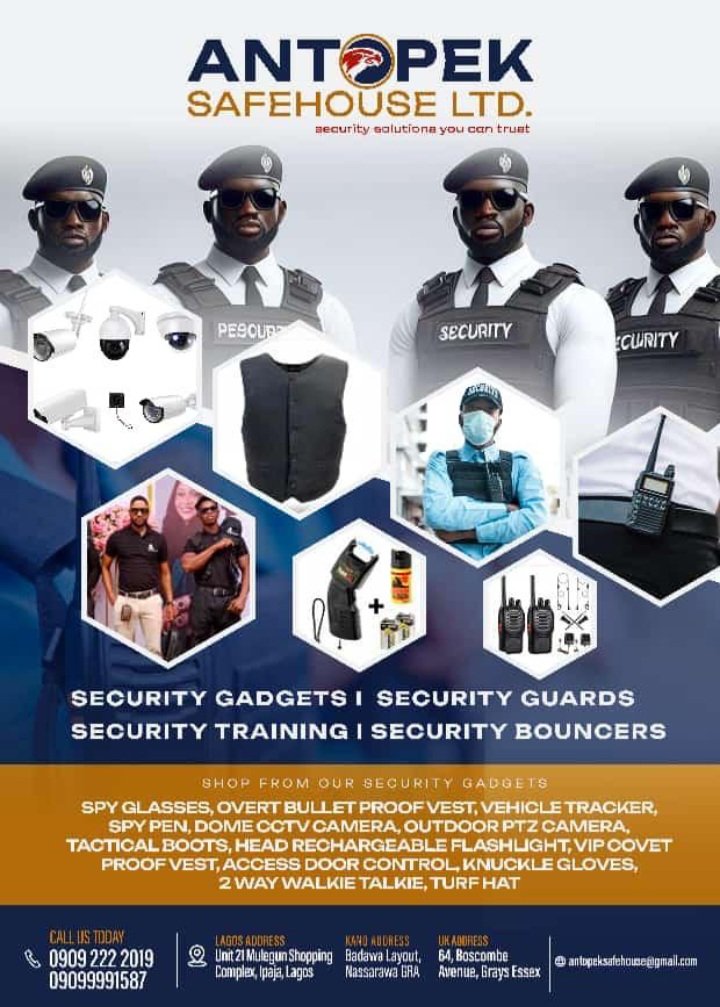 themmytalkz's tweet photo. 11th Novemb2024 to 31st January, 2025, enjoy our festive offer
What we do
1.Residential and coporate guards 
2.Event Bouncers 
https://t.co/g4v8Xcsr7G personnel training 
4.Environmental Safety Evaluation 
https://t.co/9s2uhSjFty gadgets  08099991587.
#gtbank #bobrisky #Shanks https://t.co/pVYgg9K4u7