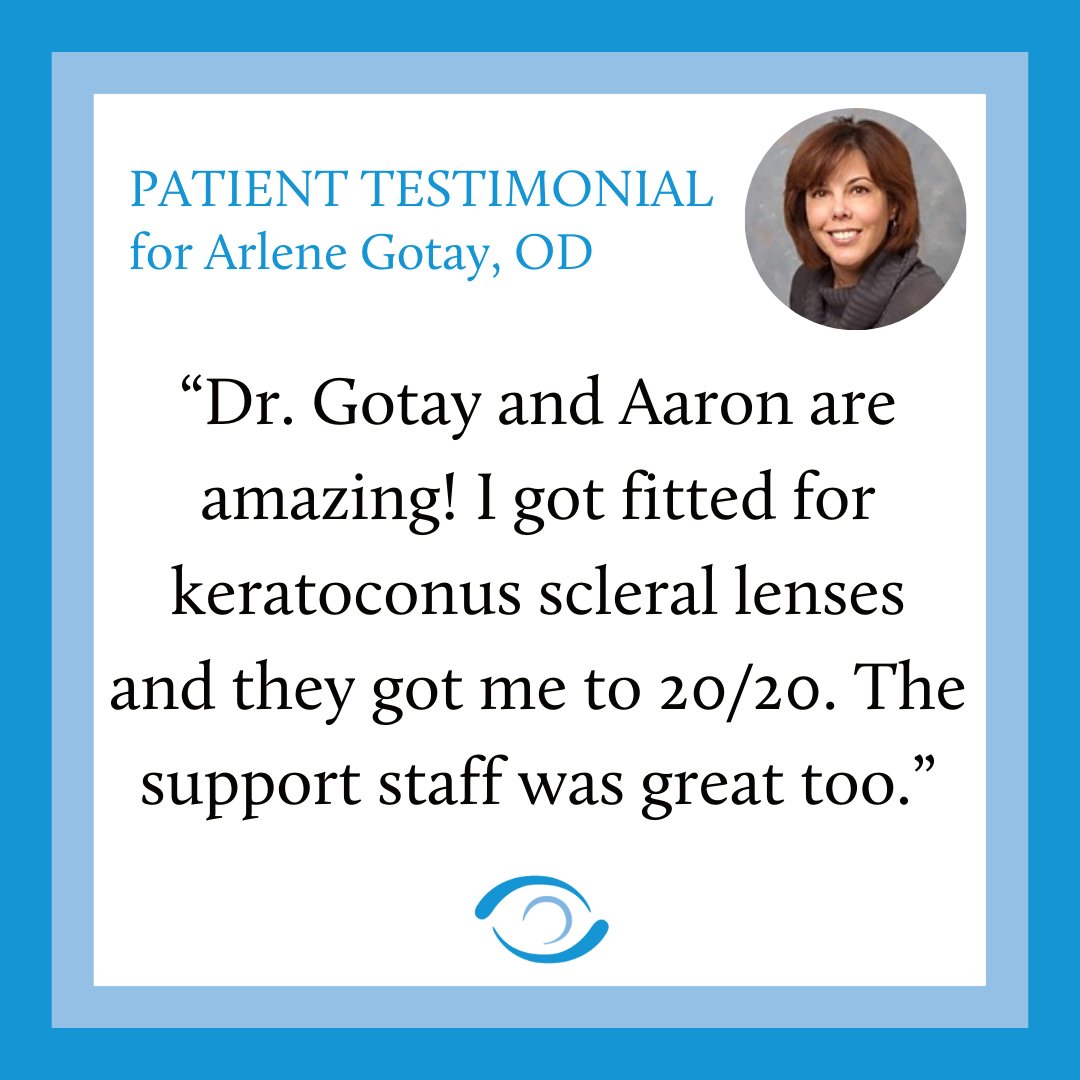 EyeAtlanta's tweet image. Sharing a wonderful review for Dr. Arlene Gotay and Aaron Matthews, NCLE-AC in our Cumberland office! 🌟

"Dr. Gotay and Aaron are amazing! I got fitted for keratoconus scleral lenses
and they got me to 20/20. The support staff was great too."