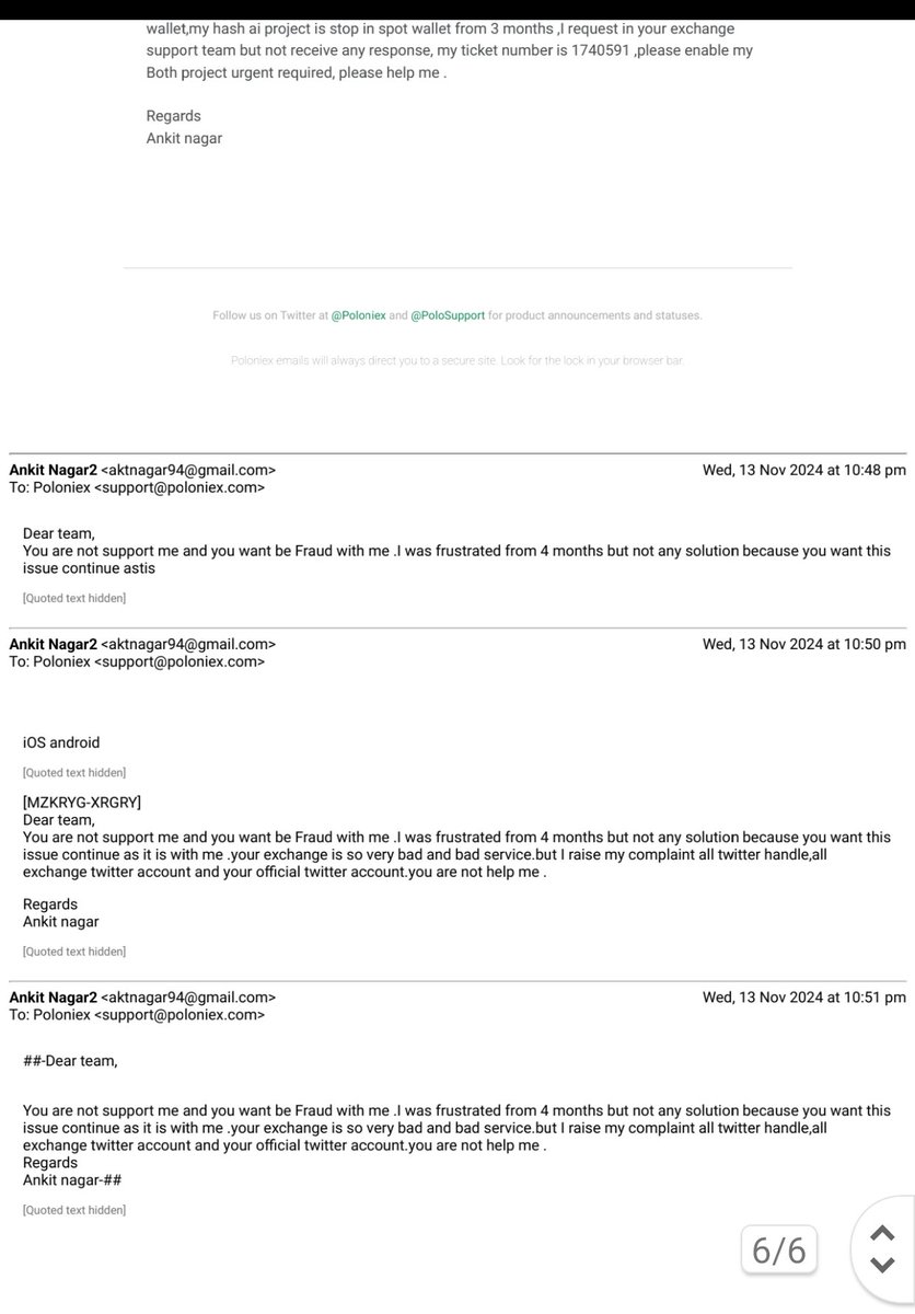 aktnagar94's tweet photo. @Poloniex dear team,my wallet is disabled without any information and block my fund.i was 11 time mail sent your support mail but not any response.pls check your mail screenshot shot all conversation.i was frustrated.your service is so bad .pls help me . https://t.co/50HGPrrVKl