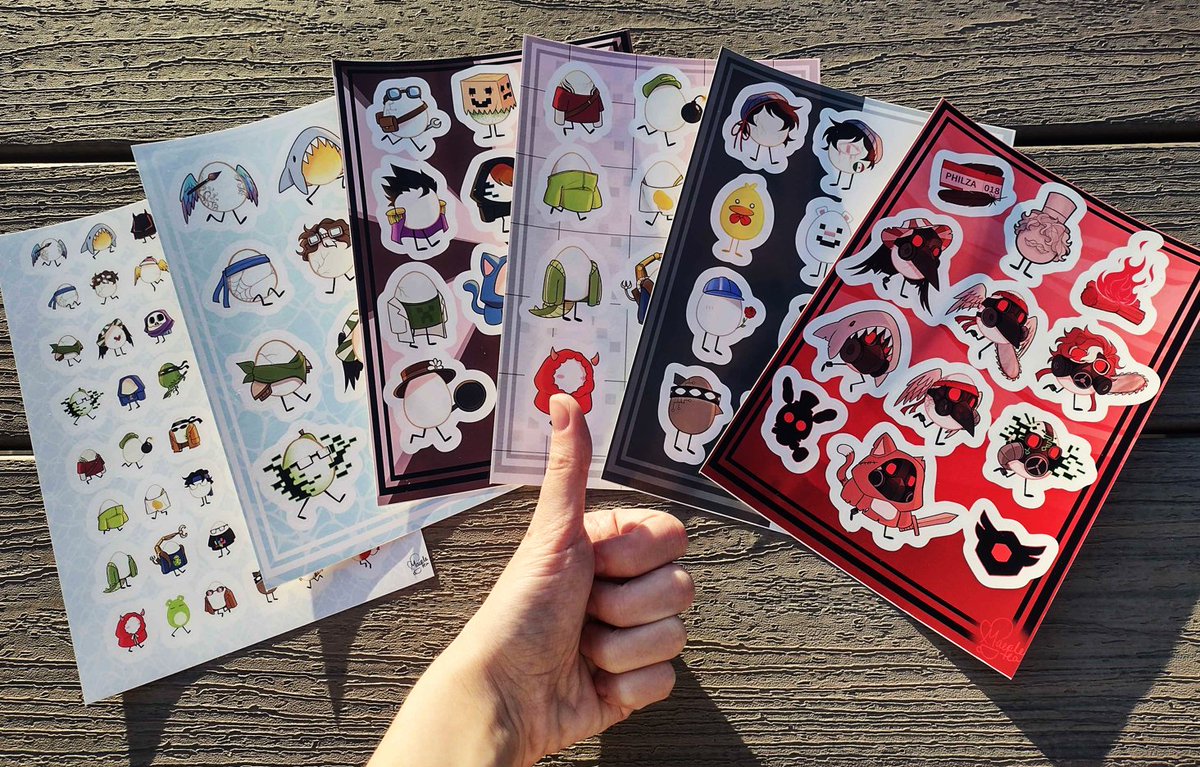 MaepleTea's tweet photo. Also, all of the qsmp sticker sheets are still available! As a fun little test I fit all of the characters on to a single sheet and it actually turned out SO CUTE because the eggs are all so tiny 🤏so I highly recommend that one :D https://t.co/I9GRLVCOC5