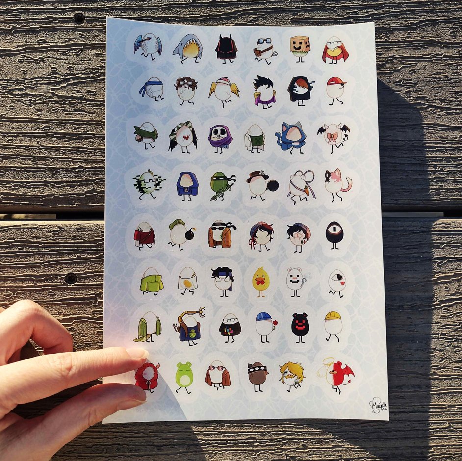 MaepleTea's tweet photo. Also, all of the qsmp sticker sheets are still available! As a fun little test I fit all of the characters on to a single sheet and it actually turned out SO CUTE because the eggs are all so tiny 🤏so I highly recommend that one :D https://t.co/I9GRLVCOC5