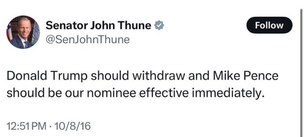 <a href="/SenJohnThune/">John Thune</a> You turn your back on Trump and the MAGA movement and this will be your last term!