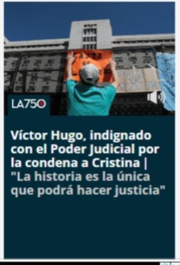 jjnorbis's tweet photo. Para Víctor Hugo Morales los jueces argentinos son -por lo menos- atrevidos al pretender asumir la potestad de juzgar a Cristina Kirchner, ya que "la historia es la única que podrá hacer Justicia" respecto a la expresidenta condenada https://t.co/f2V3xRt7LG