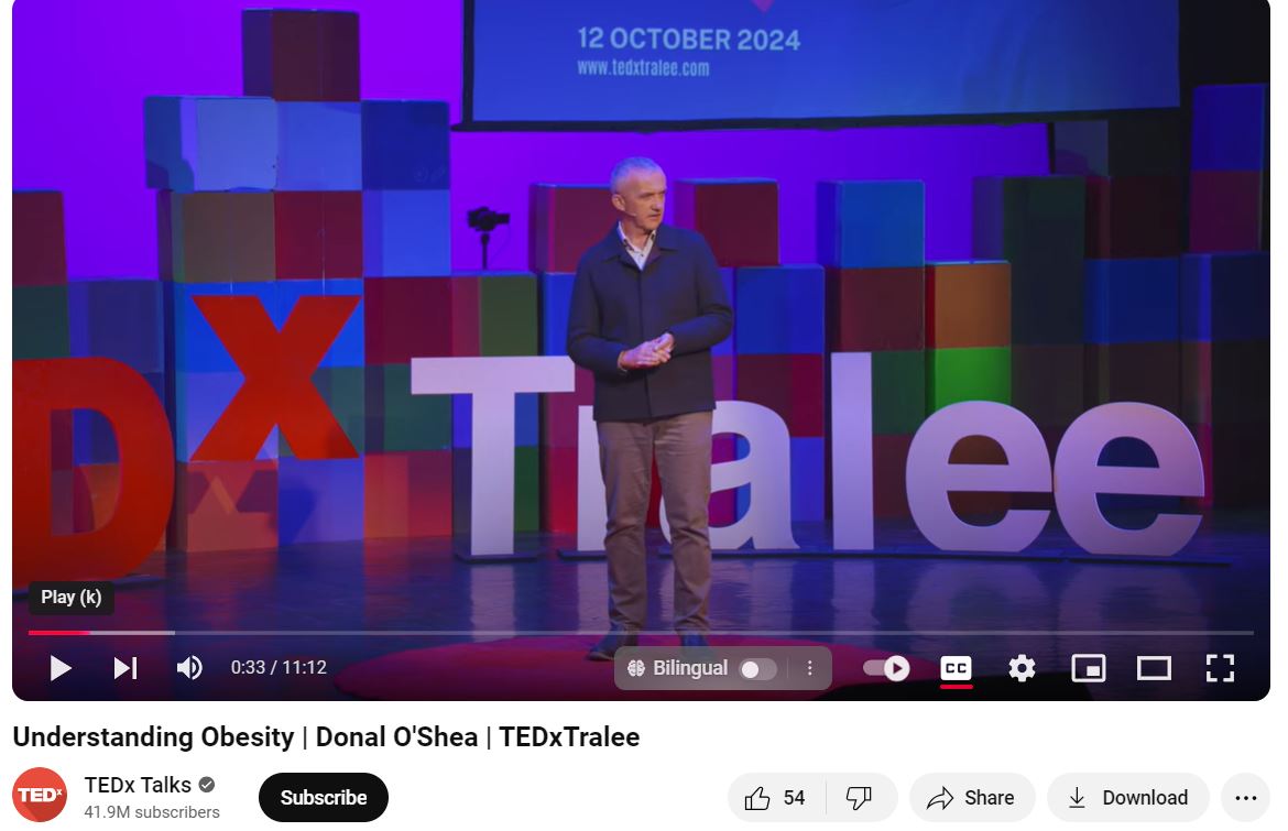 Our colleague, Professor Donal O'Shea gives a great #TedTalk here on Understanding #Obesity, highlighting the rationale for the HSE Obesity Model of Care:   youtu.be/YzP3umk8TWA?si…