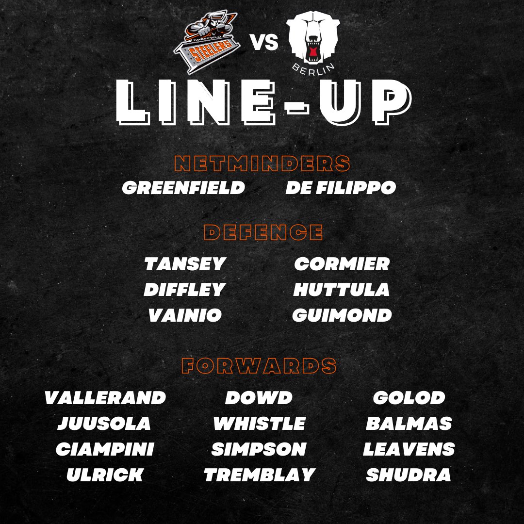 steelershockey's tweet photo. Your #SteelersHockey line-up to take on Berlin 🍊🏒 https://t.co/LDzTas1JJW