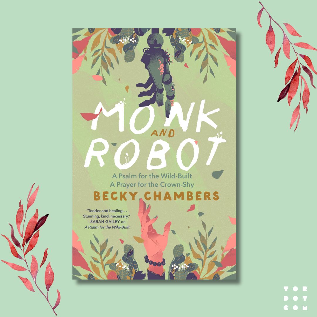 TorDotComPub's tweet photo. Behold the cover of Monk and Robot by Becky Chambers, which features her two award-winning, bestselling, beloved, and uplifting Monk and Robot stories together in trade paperback for the first time!🤖🌿

Coming 5.6.25.

Art &amp; typography by Jeff Langevin
Art direction by @CFoltzer https://t.co/95CQ68hHIe