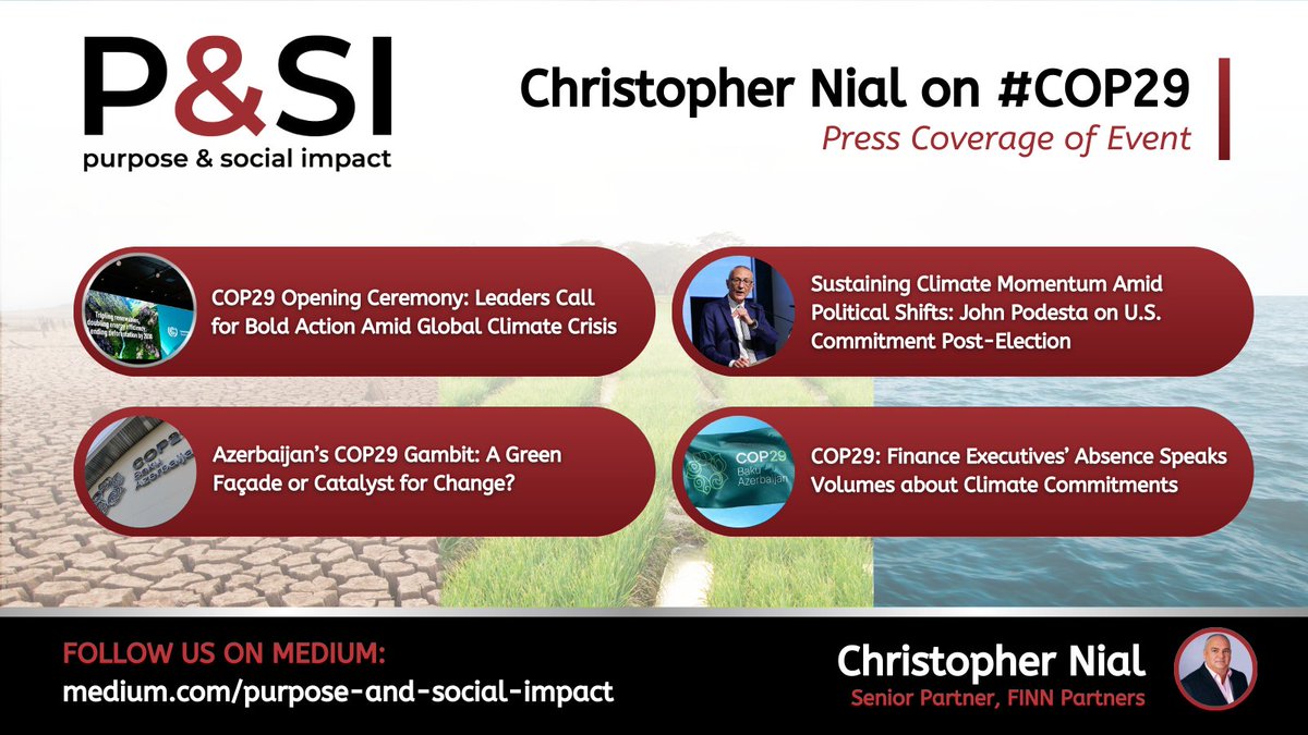 Purpose and Social Impact (@purposeonmedium) on Twitter photo The world is watching #COP29! 🌎📢🔥
Follow <a href="/chrisnial/">Christopher Nial</a>'s coverage for an inside look at the conference's key moments and climate breakthroughs.
Click here to read more: medium.com/purpose-and-so…
#COP29Baku #COP29Azerbaijan #Cop28 #ClimateChange #ClimateFinance #ClimateCrisis The world is watching #COP29! 🌎📢🔥
Follow <a href="/chrisnial/">Christopher Nial</a>'s coverage for an inside look at the conference's key moments and climate breakthroughs.
Click here to read more: medium.com/purpose-and-so…
#COP29Baku #COP29Azerbaijan #Cop28 #ClimateChange #ClimateFinance #ClimateCrisis