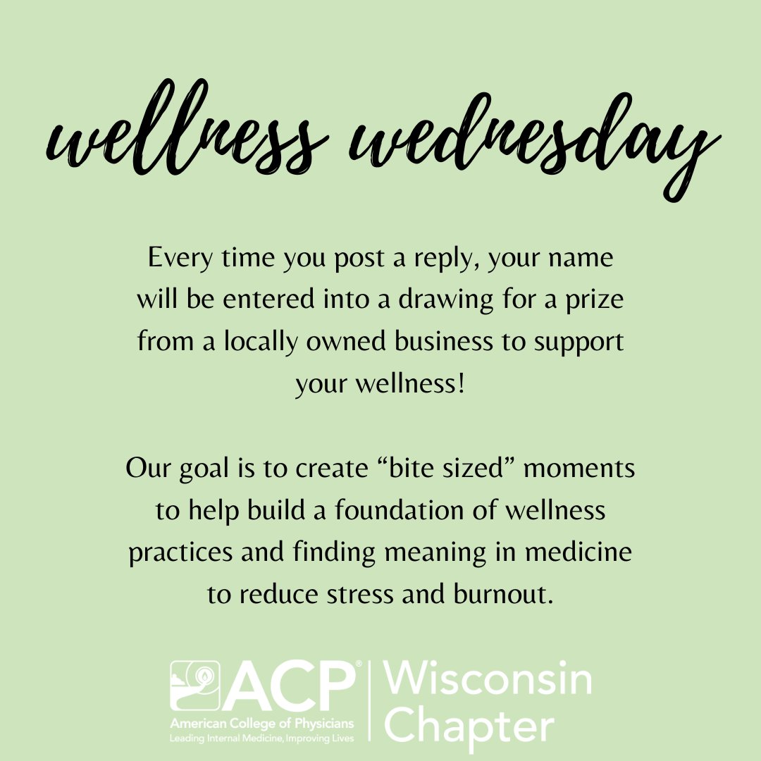 WisconsinACP's tweet photo. Welcome to our first #WellnessWednesday - take a moment to check in and tell us what keeps you grounded.
#ACPCares #WellBeing #HealthyHabits #wellness #burnout #burnoutprevention #resilience #buildinghealthyhabits https://t.co/HyUbpKMV41