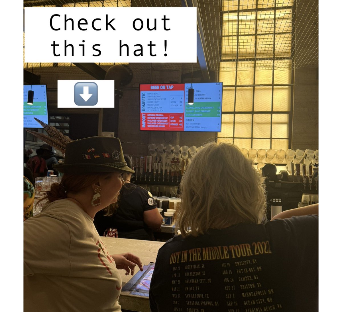b92423's tweet photo. Everyone around was wearing this  traditional German hat which was either called a Tyrolean hat, Bavarian hat, or an Alpine hat! 

#popupnewsroom #wurstfest #austin #austincc https://t.co/ncRTfLpiEE