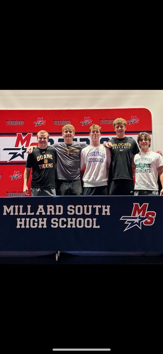 MS Patriots Baseball (@mshs_baseball) on Twitter photo Congrats to these 5 guys on their commitments today! Thank you for your dedication and loyalty to MS Baseball! We wish you all the very best at the next level. Great students and great young men!
<a href="/MSHSactivities/">Millard South Activities</a> Congrats to these 5 guys on their commitments today! Thank you for your dedication and loyalty to MS Baseball! We wish you all the very best at the next level. Great students and great young men!
<a href="/MSHSactivities/">Millard South Activities</a>