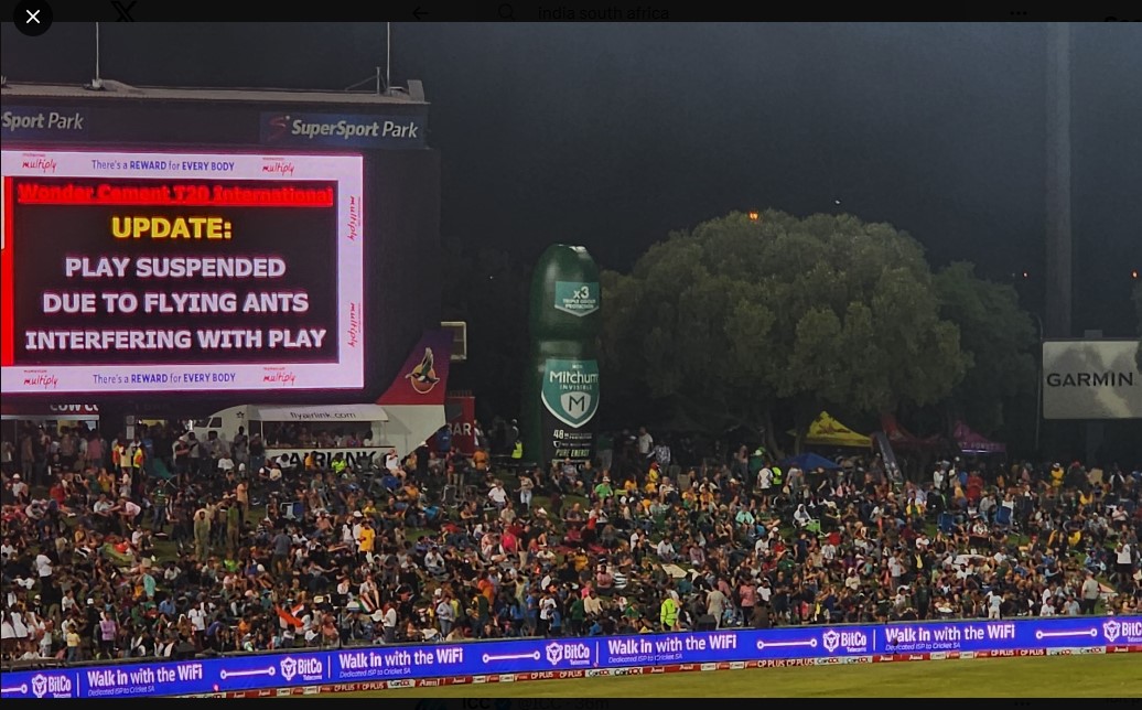 thetribunechd's tweet photo. #India-#SouthAfrica #T20match halted as #flyingants invade #Centurion #stadium https://t.co/nev8QDoH07 https://t.co/deBY4awjev