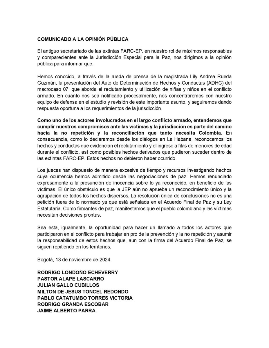 TimoComunes's tweet photo. Hemos conocido, a través de la rueda de prensa, la presentación del Auto de Determinación de Hechos y Conductas del macrocaso 07. En cuanto nos sea notificado procesalmente, nos concentraremos en su estudio y revisión para dar respuesta oportuna a los requerimientos jurisdiciales https://t.co/JwPG1Tlfx4