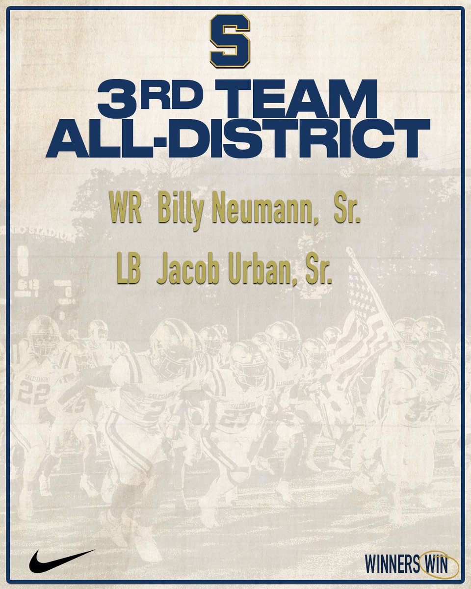 Salesianum Football (@salesianumfb) on Twitter photo Class 3A-1 All-District Recognition!!
2nd Team
QB <a href="/BradyMcBride_11/">Brady McBride</a>
RB <a href="/AidenLego23/">Aiden Lego</a>
OG Brady Smith
DE <a href="/JustinMc_26/">Justin โJMโ McGill</a>
DB <a href="/mitchcummings_/">Mitch Cummings</a>
3rd Team
WR <a href="/billy_neumann1/">Billy Neumann</a>
LB <a href="/jacob_urbann/">Jacob Urban</a>
#WinnersWin Class 3A-1 All-District Recognition!!
2nd Team
QB <a href="/BradyMcBride_11/">Brady McBride</a>
RB <a href="/AidenLego23/">Aiden Lego</a>
OG Brady Smith
DE <a href="/JustinMc_26/">Justin โJMโ McGill</a>
DB <a href="/mitchcummings_/">Mitch Cummings</a>
3rd Team
WR <a href="/billy_neumann1/">Billy Neumann</a>
LB <a href="/jacob_urbann/">Jacob Urban</a>
#WinnersWin