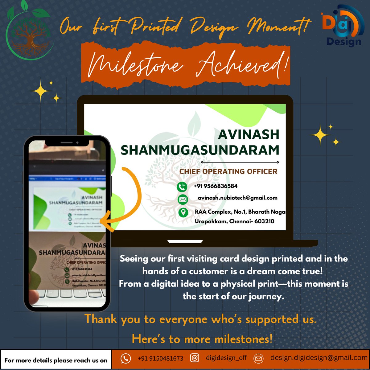 ✨Our First Printed Design Moment!✨

Seeing our very first visiting card design in a customer’s hand is a dream come true! From a digital idea to a physical print—this moment feels surreal and reminds us why we love what we do.
#DigiDesign #DesignJourne #BusinessCardDesign