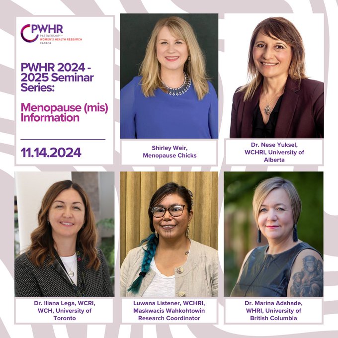 WCHRIUofA's tweet photo. 👉Are you registered for @pwhrcanada's free virtual seminar on Nov. 14? WCHRI member @neseyuksel4  and other experts will dispel misconceptions about menopause, and share science-based and community information. Register: https://t.co/iWfUXfmzbQ https://t.co/Oi6q8AUNuY