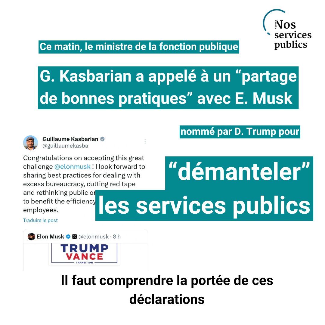 C'était ce matin.
Un  tweet de félicitations adressé à E.Musk par G.Kasbarian,  ministre de la fonction publique, pour sa nomination par D. Trump :  la provocation est claire et évidente.
Retrouvez le décryptage de notre co-porte-parole <a href="/arnaudbontemps/">Arnaud Bontemps</a>👉blogs.mediapart.fr/arnaud-bontemp…