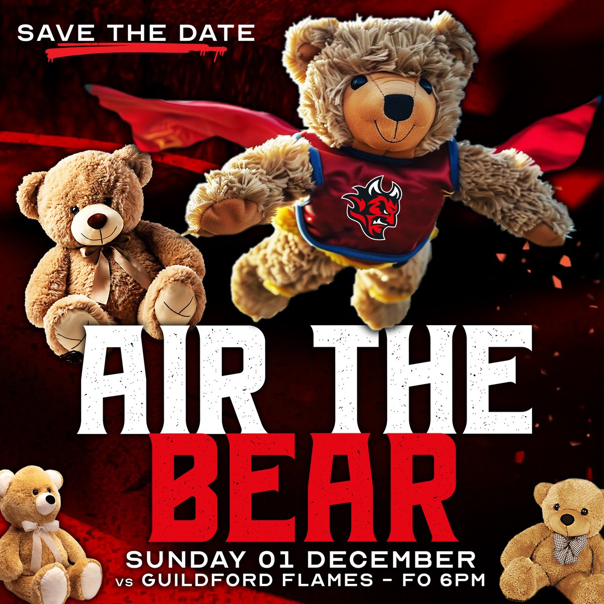 𝗔𝗶𝗿 𝘁𝗵𝗲 𝗕𝗲𝗮𝗿 𝗶𝗻𝗰𝗼𝗺𝗶𝗻𝗴 🧸 🏒

Have you got your tickets for our annual Air the Bear game? Don't miss out, we have less than 100 tickets remaining for this game 

🎟️ bit.ly/DevsTickets