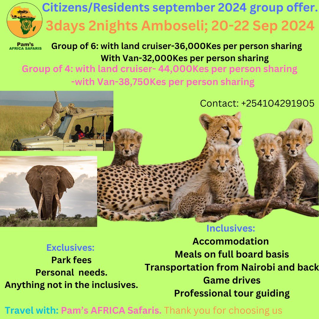 For all tour tour services in kenya, we got you covered 
May it be a private tour or group tour