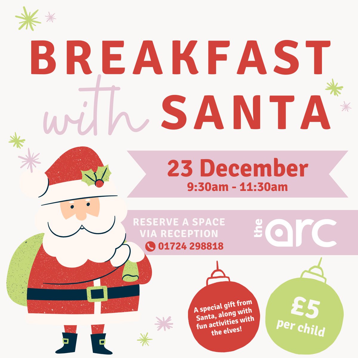 Breakfast with Santa is Back. 23rd December, 9.30-11.30am
🎄 🎅 🎄 Bookings open at Reception🎄 🎅 🎄 
£5 per child, Full Breakfast, Drink and a Gift from Santa himself.
🎄 🎅 🎄 Only 20 spaces available. 🎄 🎅 🎄