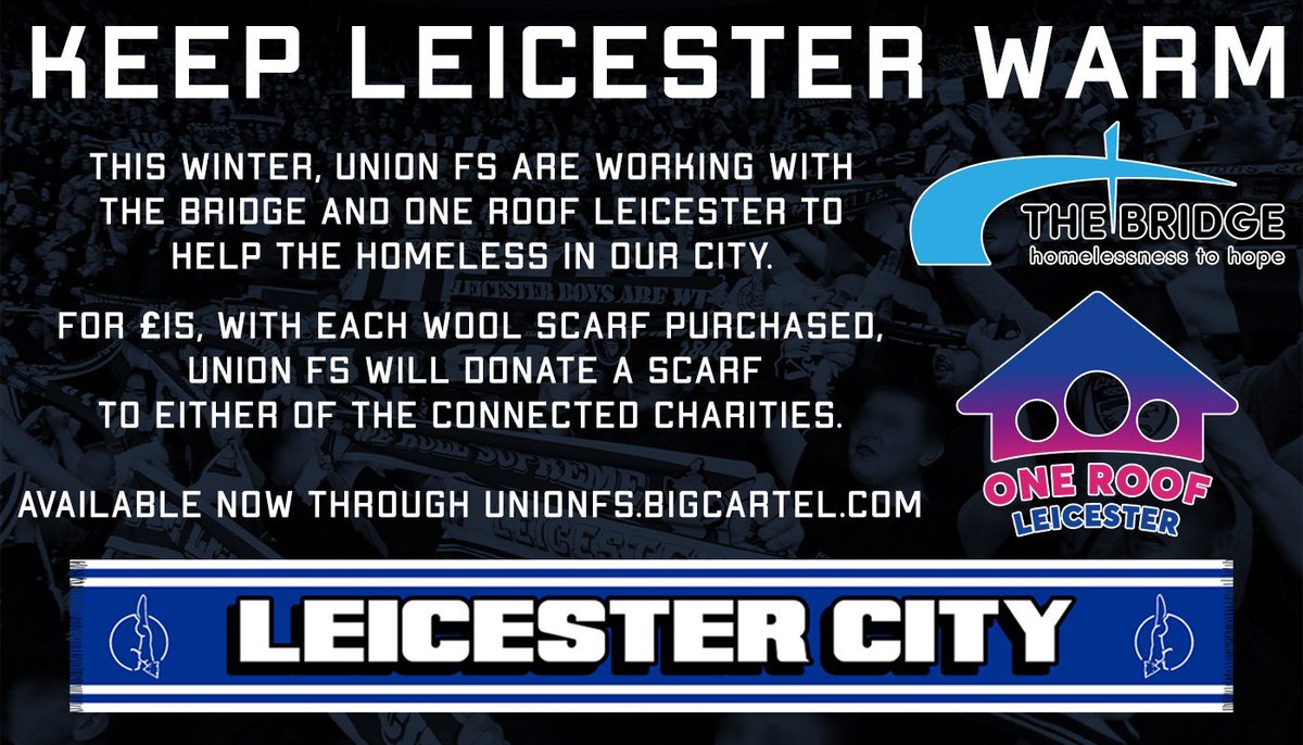 KEEP LEICESTER WARM

Please support our charity drive this year to help keep Leicester’s homeless warm this winter.

Scarves are available here ⬇️
unionfs.bigcartel.com