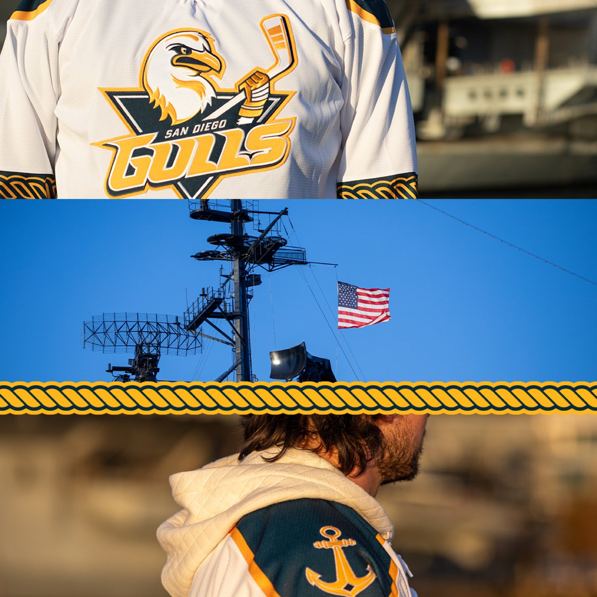 SDGullsAHL's tweet photo. ⚓️ Honor, Courage, Commitment ⚓️

Our Navy-inspired Military Appreciation Night jerseys take inspiration from those who risk their lives to protect us every day. 

We will be wearing these for the full game on 11/16 🇺🇸

Get yours now: https://t.co/SZxxGoAimK https://t.co/mIwtqKib0C