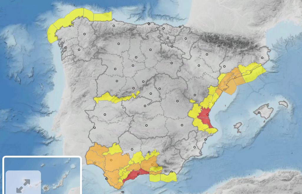 Ministerio del Interior (@interiorgob) on Twitter photo 🔴 AVISO ROJO en la Provincia de #Valencia y zonas litorales
🚘 Evita los desplazamientos
🚨 Sigue las recomendaciones y comprueba el mapa de avisos de <a href="/proteccioncivil/">Protección Civil</a> ➡️ ran-vmap.proteccioncivil.es
#DANA 🔴 AVISO ROJO en la Provincia de #Valencia y zonas litorales
🚘 Evita los desplazamientos
🚨 Sigue las recomendaciones y comprueba el mapa de avisos de <a href="/proteccioncivil/">Protección Civil</a> ➡️ ran-vmap.proteccioncivil.es
#DANA