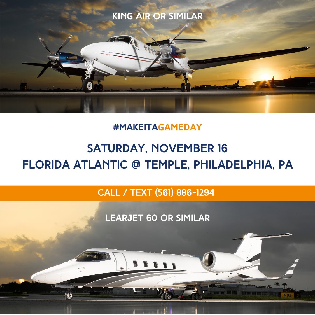 PRIVAIRA offers a Game Day Special Round-trip Private Jet Service with various aircraft options accommodating up to 8 passengers!​ To inqure call/text (561) 886 - 1294​
#MakeItAGameDay #PrivateJet #CollegeFootball #GameDayTravel #JetCharter #FootballFans #VIPTravel​ #FlyPRIVAIRA