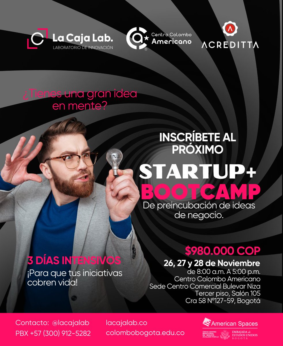 MrsCarito's tweet photo. Los esperamos en este espectacular bootcamp de 3 días. @LaCajaLab @Colombo + info https://t.co/VSwkVbxJqd https://t.co/YpqADNrFFL