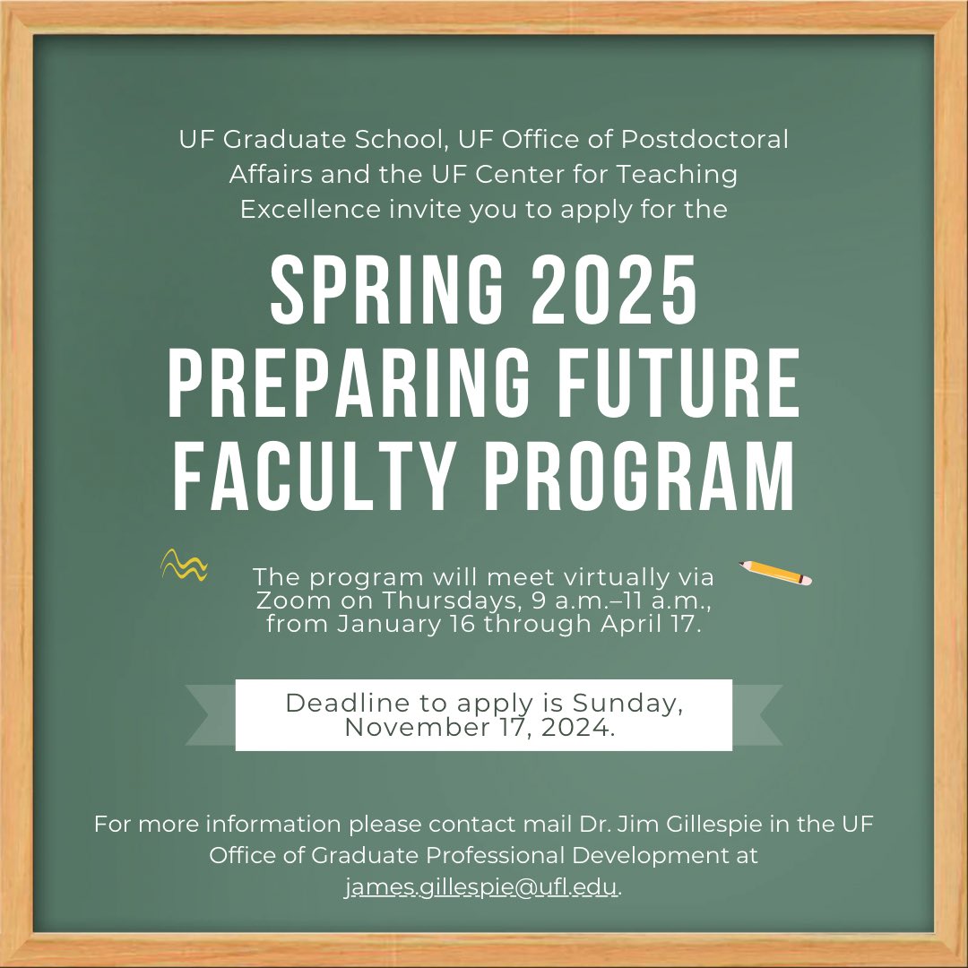 Apply here: 

gradadvance.graduateschool.ufl.edu/programs/prepa…

Deadline is Sunday, November 17!
