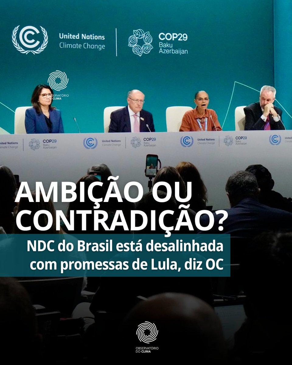 📢 As novas metas da NDC brasileira, entregues nesta quarta-feira às Nações Unidas, não estão alinhadas com as promessas de Lula e os compromissos climáticos assumidos pelo Brasil. A análise do Observatório do Clima revela contradições sérias. Vamos de 🧶