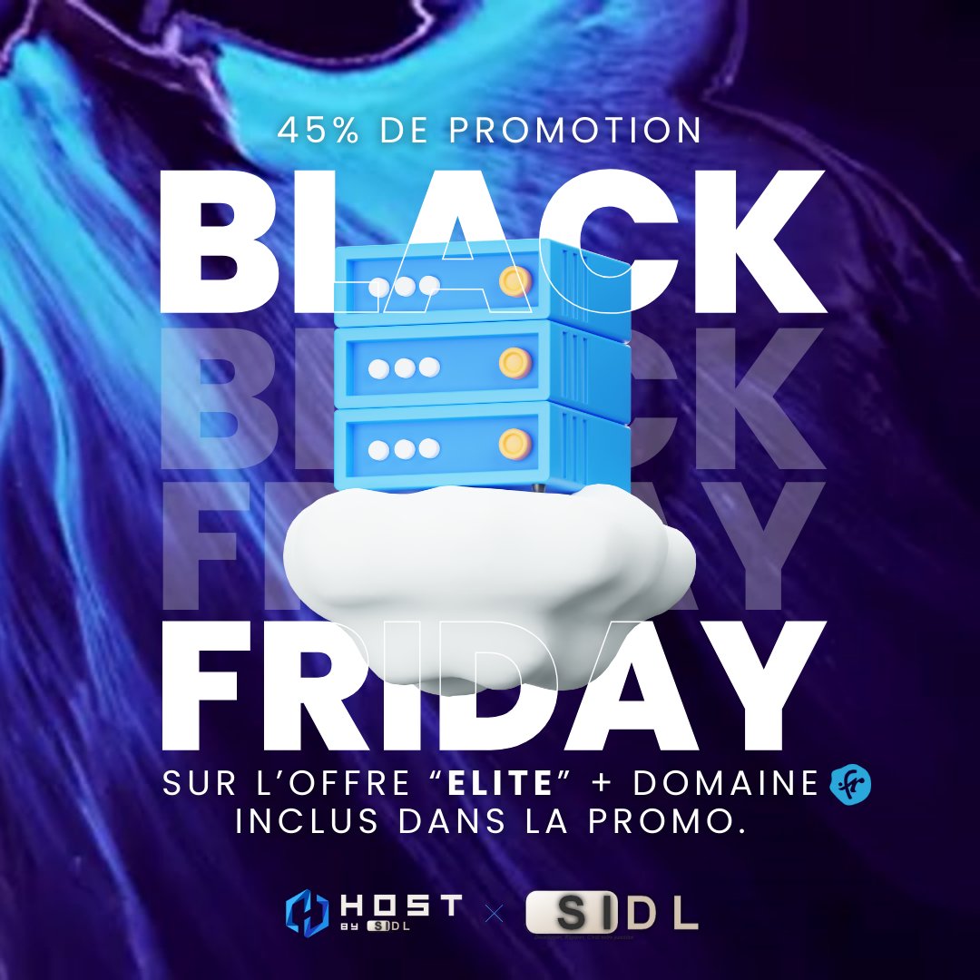 SIDLCORPORATION's tweet photo. Pour le Black Friday 2024, HOST By SIDL CORPORATION vous propose une réduction exceptionnelle de 45 % sur l'offre d'hébergement web « Élite » avec nom de domaine .fr offert !

https://t.co/aOUWcy1Agp https://t.co/hWa9D4gyIU