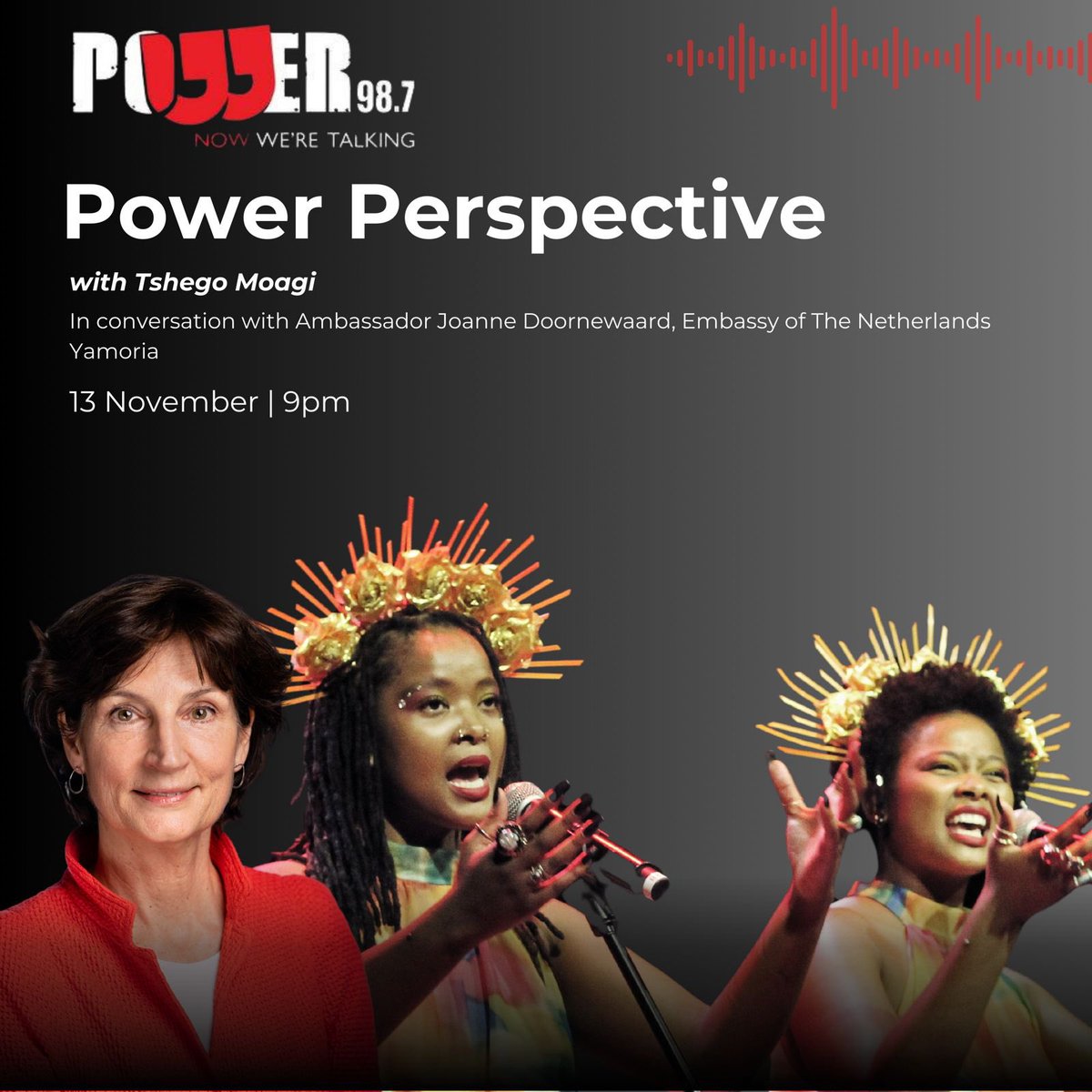 NLinSouthAfrica's tweet photo. Tune in at 21h00 at @Powerfm987 to hear poetry duo @Yamoria_ and our Ambassador @Joan_ned speak about our co-creative event ‘Beyond Borders’, a celebration of South Africa’s 30 years of democracy and Dutch-South African solidarity in the anti-apartheid movement. #BeyondBorders https://t.co/OniXJO3D9p