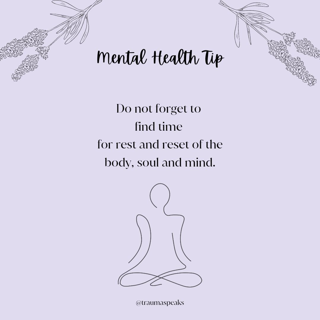 TraumaSpeaks's tweet photo. Mental Health Tip: Burn out can sneak up on you unnoticed. Whilst keeping busy can help with depression, it is important to also find time to balance it out, rest and take care of yourself. #traumaspeaks #mentalhealthmatters #selfcare #burnouthelp https://t.co/iUAbWk1s3r