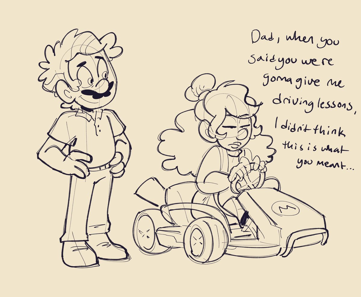 sarahyurcreator's tweet photo. Mario giving Gabby some driving lessons. https://t.co/t0yPZJQFfw