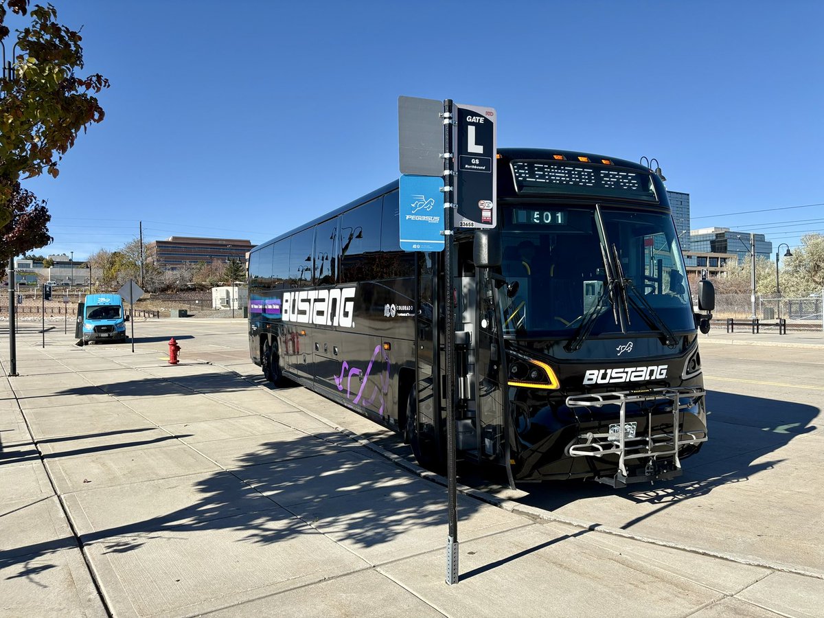 On board the marvelous <a href="/ColoradoDOT/">Colorado Department of Transportation (CDOT)</a> <a href="/RideBustang/">Bustang</a> West line today. One curiosity is the scheduling of both a large over-the-road coach and a Pegasus van to leave Denver Union Stn at exactly 11am. So far the van is (in the background) is right with us at Federal Center.

#GDTOnTour