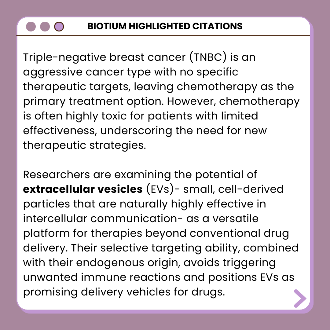 biotium's tweet photo. 📚✨ Check out our new Highlighted Citation featuring our ExoBrite™ CTB EV Stains! https://t.co/oNaibku8ta

#breastcancer #sciencearticle #scienceread #sciencepublication #sciencecompany #moleculartherapy #chemotherapy #rna #sciencefeature #extracellularvesicle #evstains https://t.co/lYKRpwWiyr