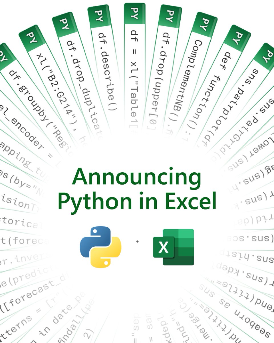msexcel's tweet photo. 📊 Combining the capabilities of Python and Excel to change the way you clean, analyze, and visualize data. Learn how to transform data into insights with Python in Excel, now generally available: https://t.co/Rnfc78KnwC https://t.co/Hx4Vn5JkSY