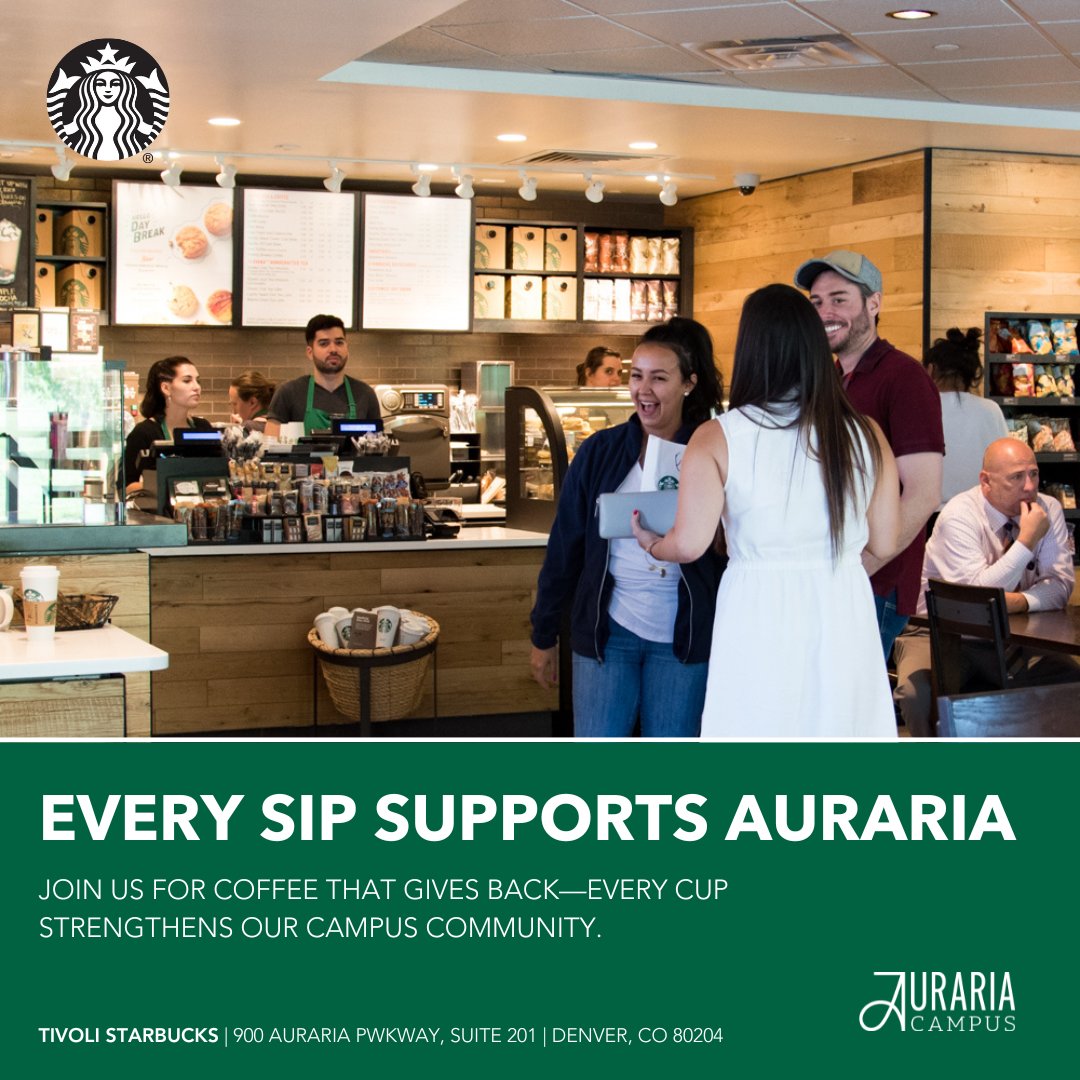 Every cup counts! ☕️ When you grab your Starbucks on campus, you’re not just getting coffee—you’re helping support student success and our Auraria community. #SupportLocal #AurariaCampus