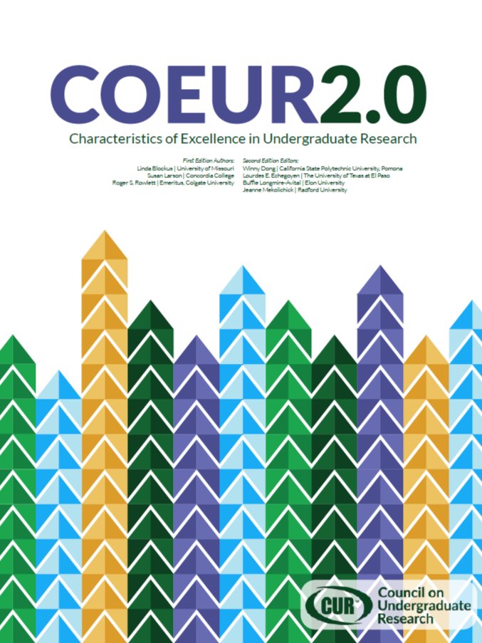 CURinAction's tweet photo. The 'Characteristics of Excellence in Undergraduate Research' summarizes best practices for highly effective #UndergraduateResearch environments. Download the updated COEUR 2.0 to understand how to provide a sustainable foundation for your #URSCI program.
https://t.co/aTHU6giKCd https://t.co/Wd6iFLILOu