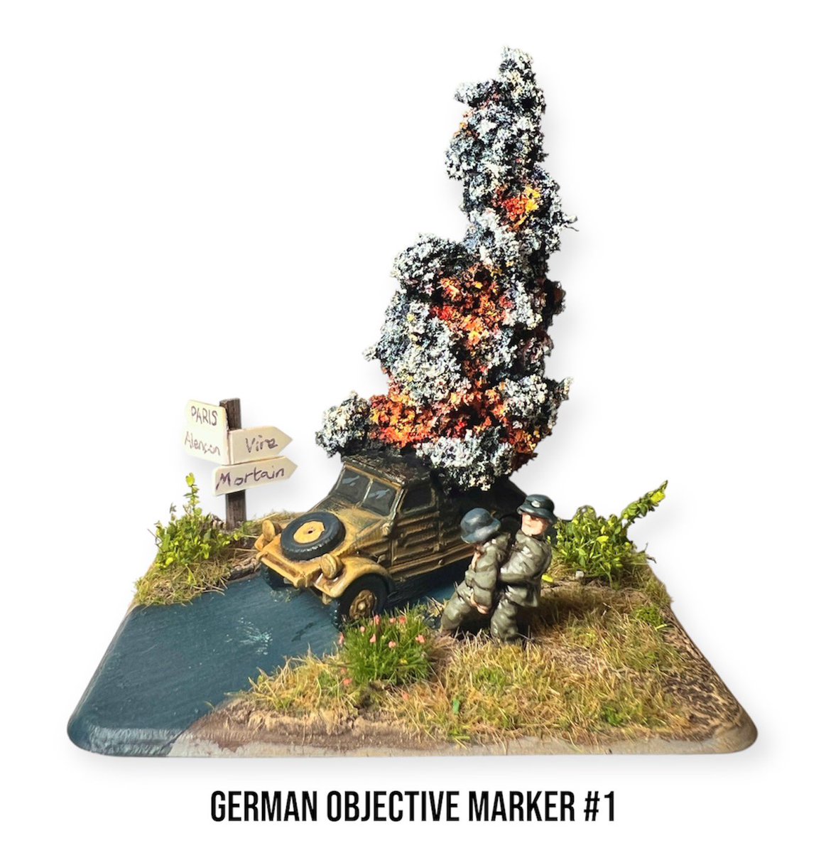 tinyterrain's tweet image. Finished the first of four #15mm objective markers for #FOW #BKC #CoC #OpVarsity A failed 3D printed Kubel, smoke made from clump foliage, and a signpost from balsa &amp;amp; plasticard.