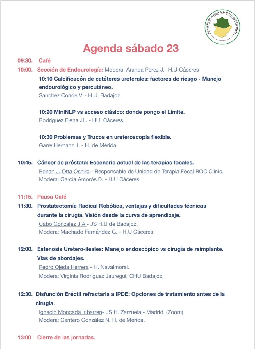 IX Reunión Interhospitalaria de Urología de Extremadura. 22 y 23 de noviembre en Cáceres. 

#urologia #urology #aucex  #jornadasinterhospitalarias #Extremadura