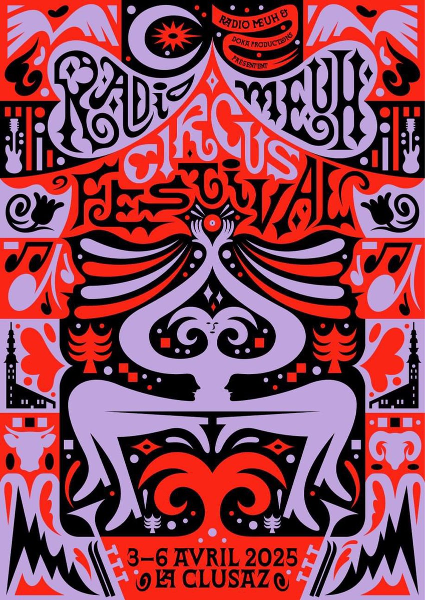 Telle une folle prière vaudou se tapant l’affiche comme un tatoo, Benedikt Luft signe le look du Radio Meuh Circus Festival 2025.
13e édition du 3 au 6 avril 2025 à <a href="/LaClusaz/">La Clusaz</a> 🤗
circus.radiomeuh.com