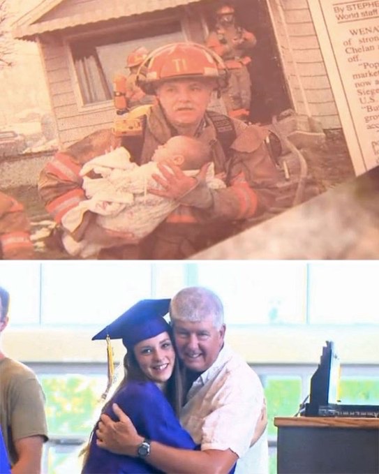 2. Retired firefighter invited to the graduation of a girl who he rescued from a crib during a house fire,

Legend!