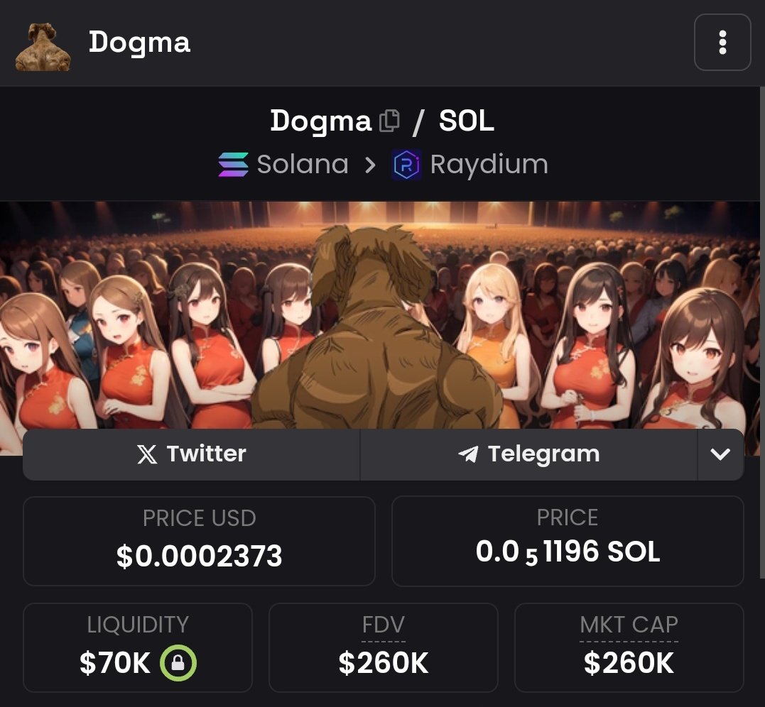 The ticker is $DOGMA guys already up 4x from here...

dexscreener.com/solana/dm97vay…