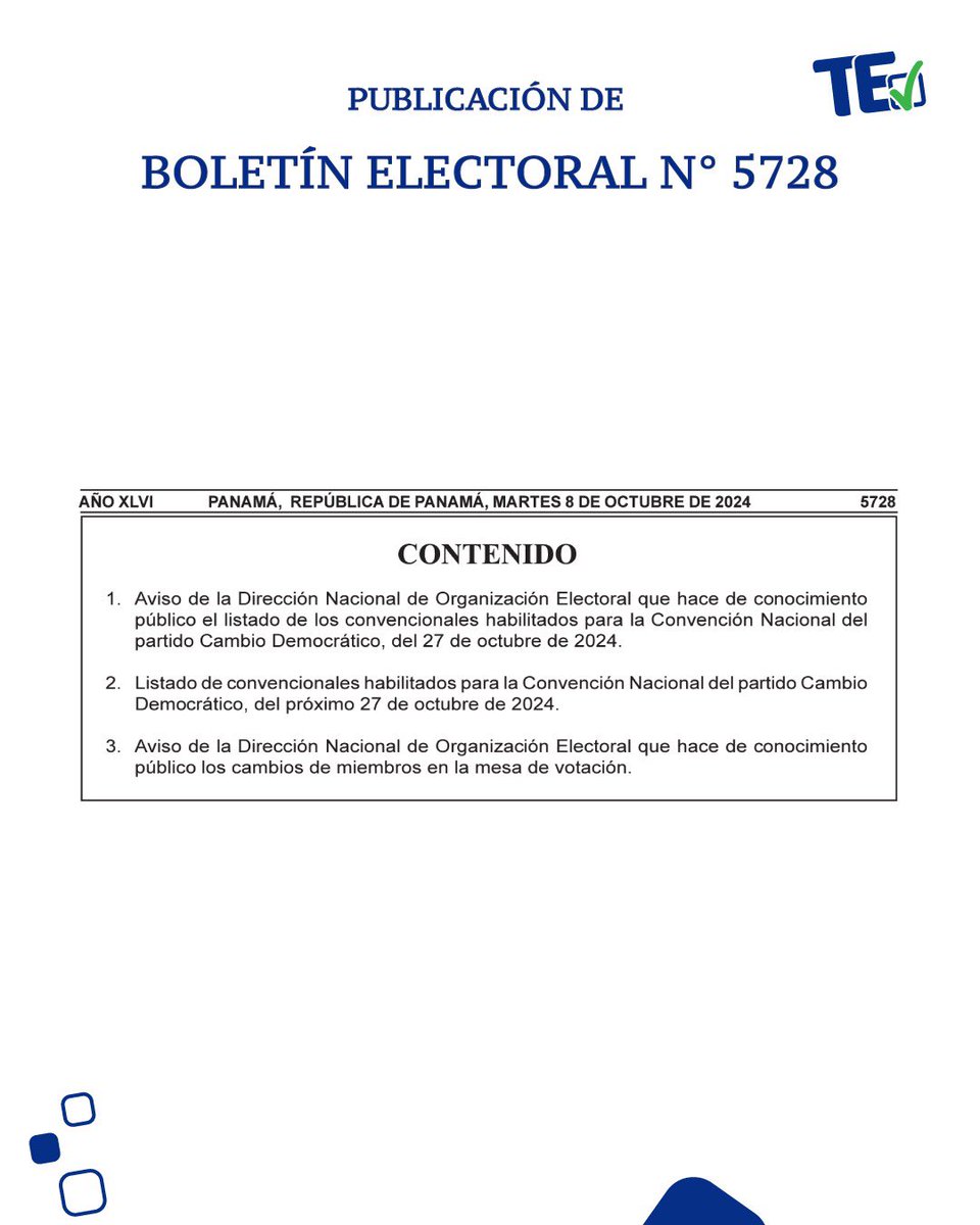 tepanama's tweet photo. Te compartimos el boletín Electoral N°5728, más información: https://t.co/pWslhTcCNi
#TribunalContigo✅ https://t.co/j4jOblEdzy