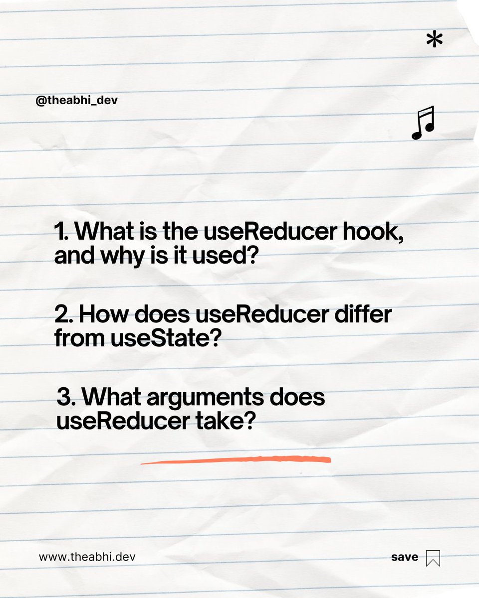 theabhi_dev's tweet image. Brush up your React skills with these key interview questions about useReducer. 💬 Perfect for acing your next React interview or improving your understanding of complex state handling. #ReactInterviews #useReducer #ReactQuestions 1/2
