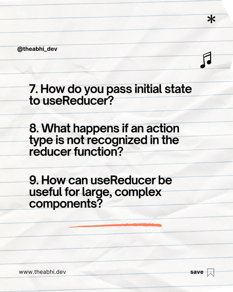 theabhi_dev's tweet image. Brush up your React skills with these key interview questions about useReducer. 💬 Perfect for acing your next React interview or improving your understanding of complex state handling. #ReactInterviews #useReducer #ReactQuestions 1/2