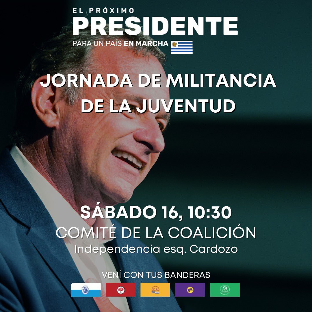 CDJ_Florida's tweet photo. La juventud de la coalición te invita a sumarte a la jornada de militancia este sábado 16/11

📍Comité de la coalición (Independencia esq. Cardozo)
🕥 10:30 hs https://t.co/MXjigbBIRi